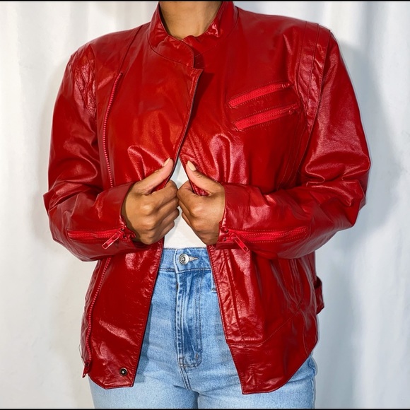 Vintage Mode Speciale Red Leather Jacket (size 40) - Picture 2 of 5